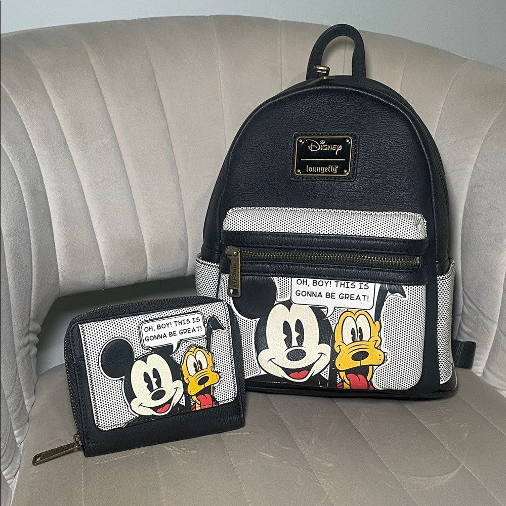 Loungefly Black and White Disney Backpack and Wallet Set